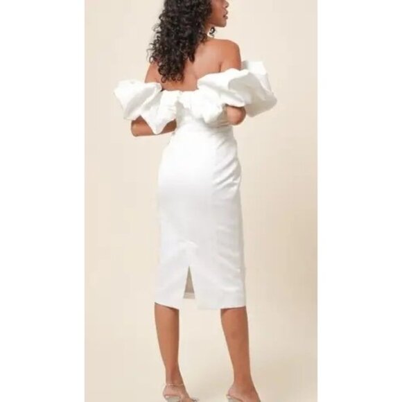 Line & Dot Samara Dress in Off White Small New Womens Ruffle Midi Cocktail Bride - Picture 9 of 16